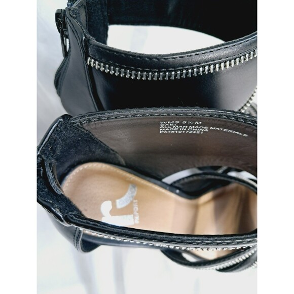 Report Gael Black Zipper Faux Leather Strappy Chunky Platform Heels  Size 5.5 - Picture 7 of 9